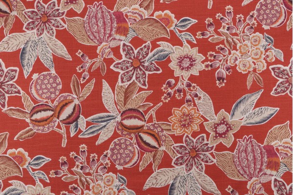 P Kaufmann Batik Melon Printed Cotton Drapery Fabric in Cinnabar 