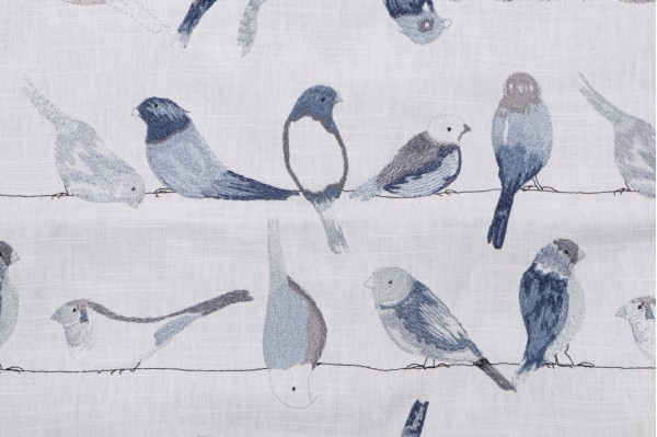 TFA Flying Colors Embroidered Drapery Fabric in Blue Jay