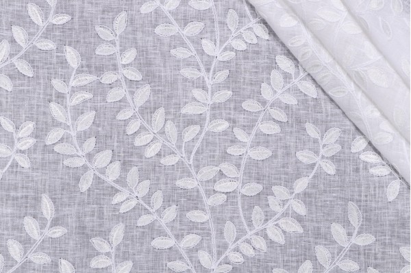 P Kaufmann Gabriella Sheer Embroidered Drapery Fabric in Sea Salt 