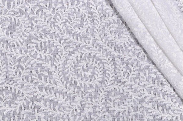 P Kaufmann Briella Sheer Embroidered Drapery Fabric in Sea Salt 