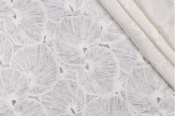 P Kaufmann Baylin Sheer Embroidered Drapery Fabric in Vanilla 