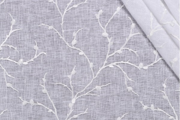 P Kaufmann Janelle Sheer Embroidered Drapery Fabric in Sea Salt 