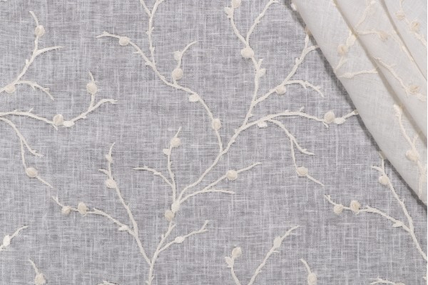 P Kaufmann Janelle Sheer Embroidered Drapery Fabric in Vanilla 