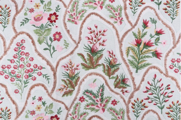 Hamilton Vickery Embroidered Drapery Fabric in Pastel 