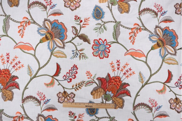 Sample of Hamilton Henley Embroidered Cotton Drapery Fabric in Russet 