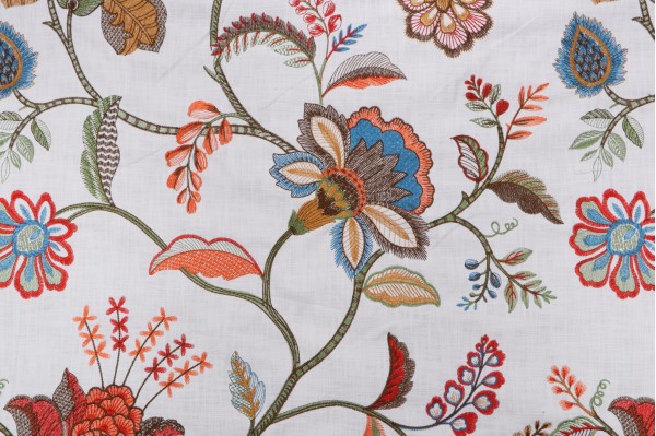 Sample of Hamilton Henley Embroidered Cotton Drapery Fabric in Russet 