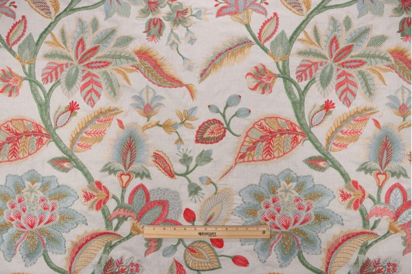 Sample of Hamilton Majorelle Embroidered Drapery Fabric in Sage 