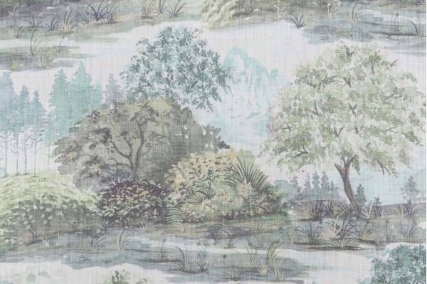 Hamilton Hillsville Printed Cotton Drapery Fabric in Mist 