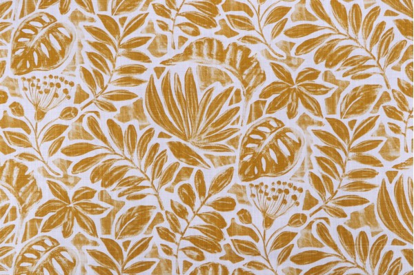 Sample of Stof France Cornelia Printed Cotton Drapery Fabric in Moutarde 