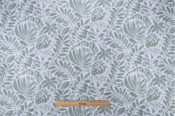 Stof France Cornelia Printed Cotton Drapery Fabric in Menthe 