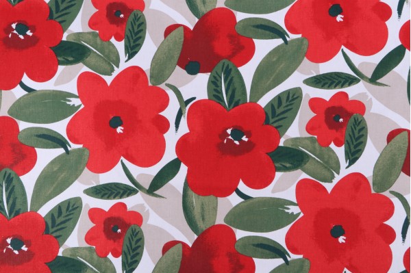 Stof France Kelly Printed Cotton Twill Drapery Fabric in Rouge 