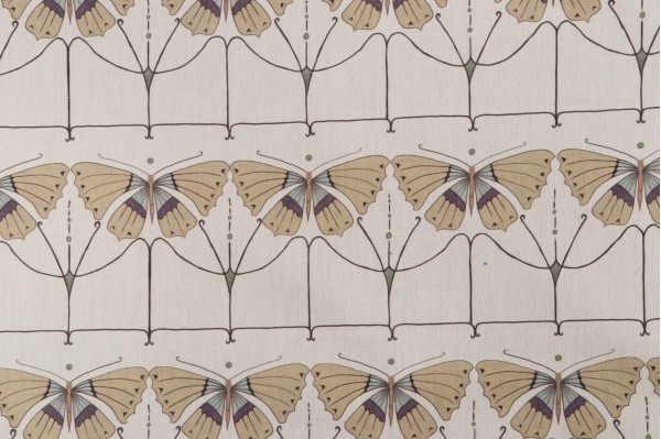 Hamilton Papillon Printed Cotton Drapery Fabric in Parchment 