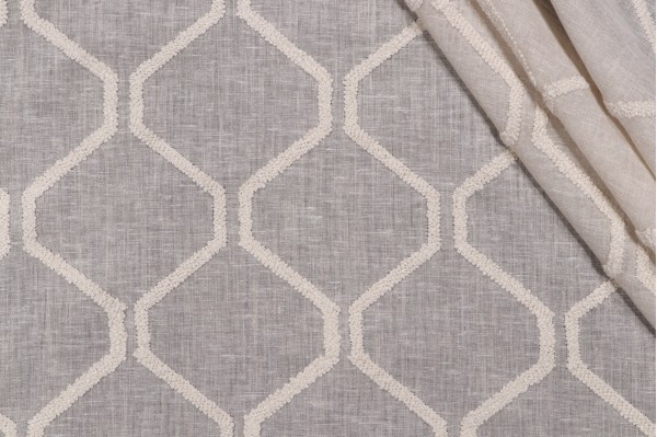 Lino Textiles Regina Sheer Embroidered Drapery Fabric in Oatmeal 