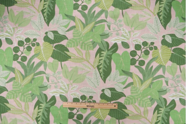 Covington Leaf Jungle Printed Cotton Drapery Fabric in 75-Sorbet