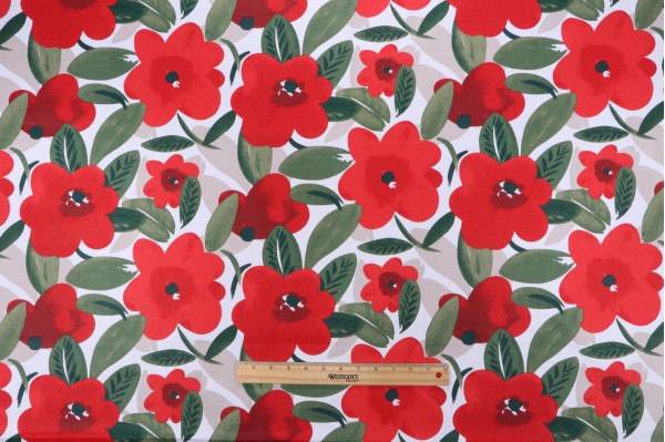 Stof France Kelly Printed Cotton Twill Drapery Fabric in Rouge 