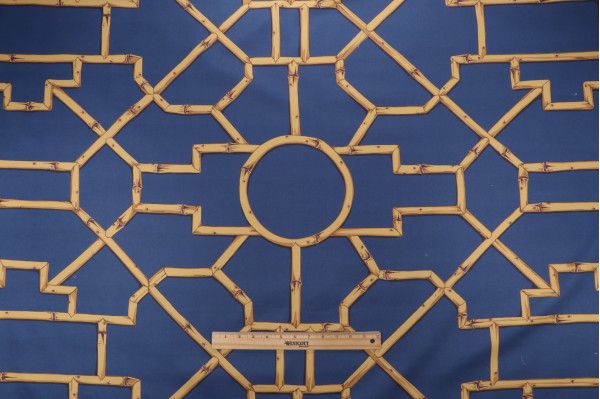 Scalamandre Baldwin Bamboo Printed Drapery Fabric in Rattan on Indigo