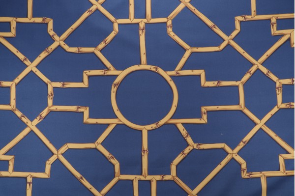 Scalamandre Baldwin Bamboo Printed Drapery Fabric in Rattan on Indigo
