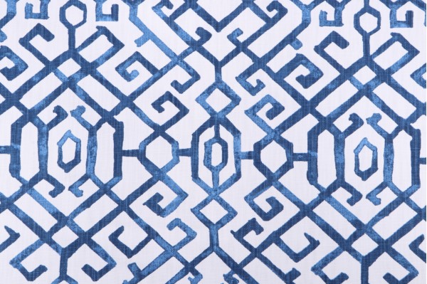 Premier Prints Jing-Slub Linen White Printed Drapery Fabric in Courtyard Blue
