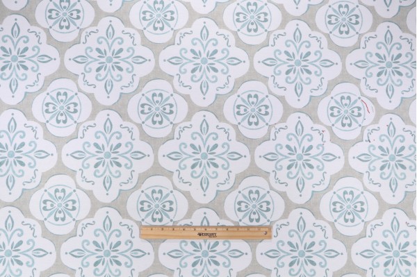 Belle Maison Casey Backed Printed Cotton Drapery Fabric in Bay 