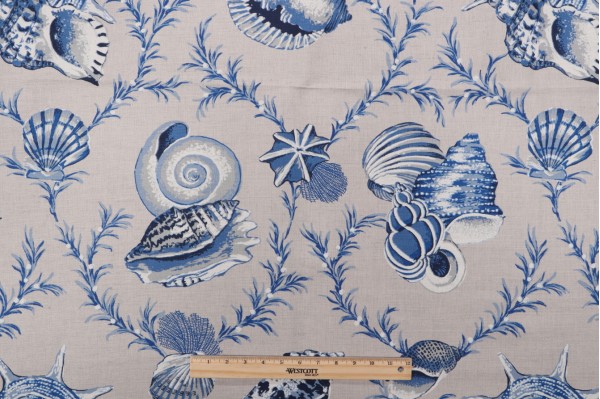 Thibaut Sumba Shell F95744 Printed Drapery Fabric in Blue on Natural