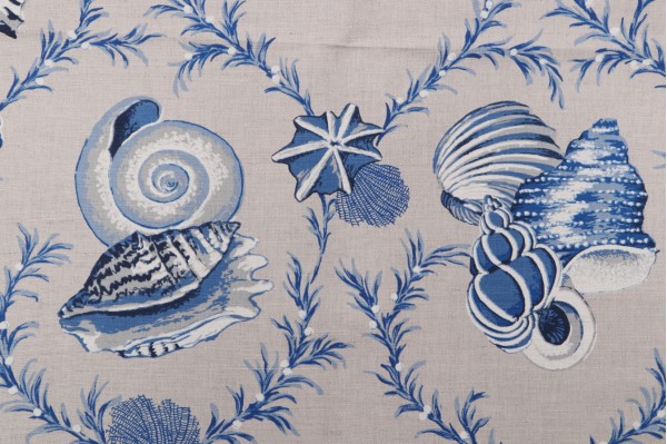 Thibaut Sumba Shell F95744 Printed Drapery Fabric in Blue on Natural