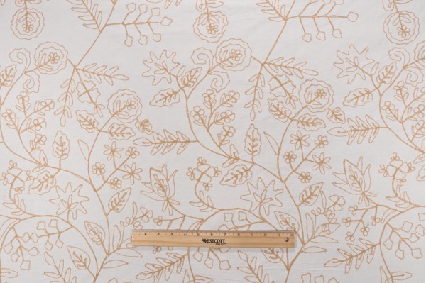 Laura & Kiran Floral Embroidered Drapery Fabric in Dune