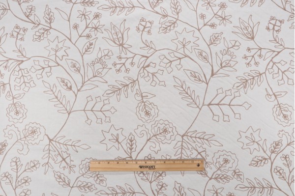 Laura & Kiran Floral Embroidered Drapery Fabric in Linen
