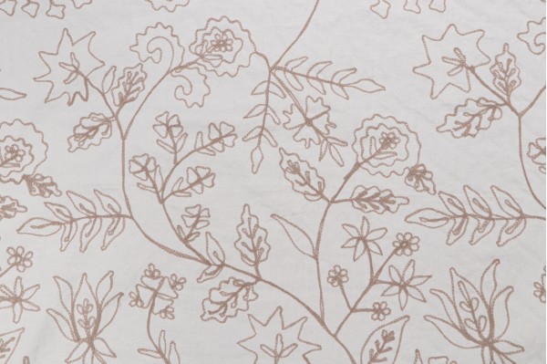 Laura & Kiran Floral Embroidered Drapery Fabric in Linen