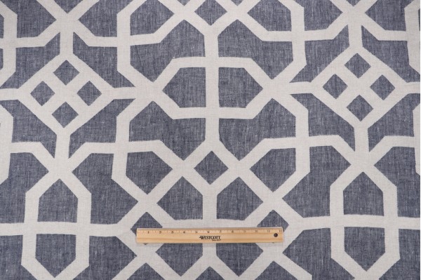 Scalamandre Linen Lattice Woven Upholstery Fabric in Indigo & Greige