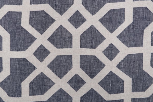 Scalamandre Linen Lattice Woven Upholstery Fabric in Indigo & Greige