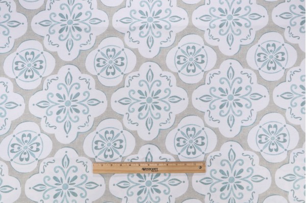 Belle Maison Casey Printed Backed Cotton Drapery Fabric in Bay