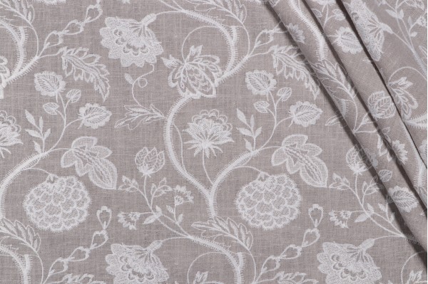 Sample of Valiant Fabrics Marissa Embroidered Drapery Fabric in Stone 