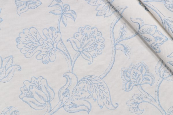 Old World Weavers Encanto Embroidered Drapery Fabric in Powder Blue