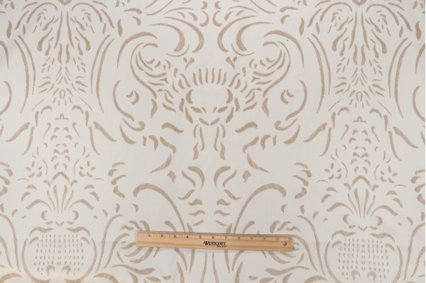 Fonthill Pushkin Damask Hand-Printed Wool Drapery Fabric in Almond