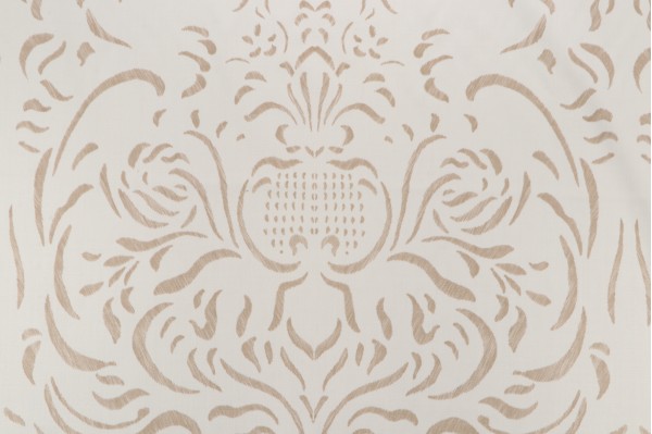 Fonthill Pushkin Damask Hand-Printed Wool Drapery Fabric in Almond
