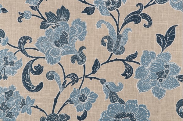 Click for 5 Yards Braemore Floral Printed Drapery Fabric in Bluebell Braemore Floral Printed Drapery Fabric in Bluebell