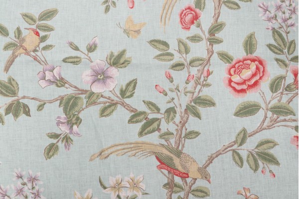 Thibaut Newman F94701 Printed Linen Drapery Fabric in Aqua