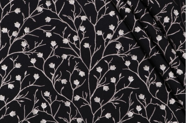 Valiant Fabrics Ellie Embroidered Drapery Fabric in Midnight