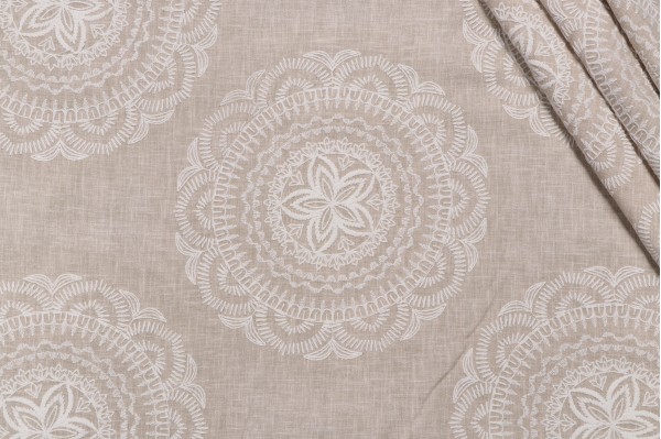 Valiant Fabrics Mandala Embroidered Drapery Fabric in Linen