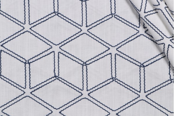 Valiant Fabrics Optic Embroidered Drapery Fabric in Nautic