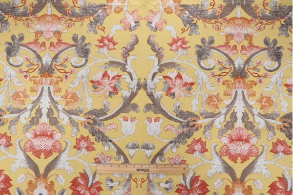 Scalamandre Damask Printed Drapery Fabric in Yellow/Multi