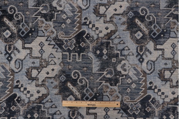 Southwest Chenille Tapestry Upholstery Fabric in Indigo