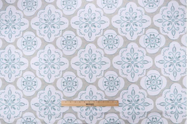 Belle Maison Casey Printed Cotton Drapery Fabric in Bay