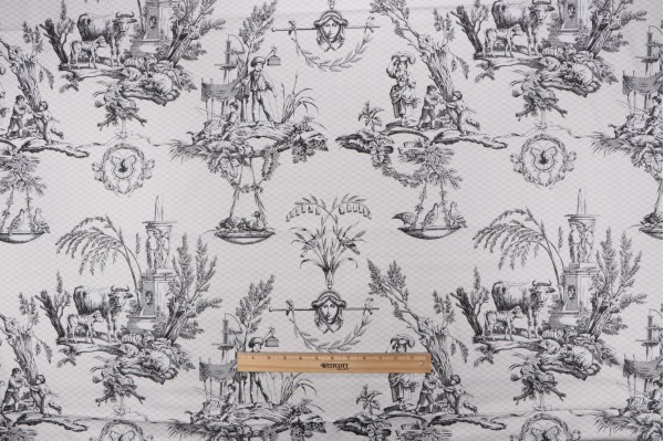 1 Yard Thibaut Toile De Provence F97343 Printed Cotton Drapery Fabric in Black on White