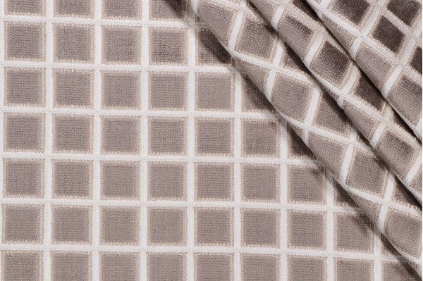 Velvet Check Upholstery Fabric in Pewter