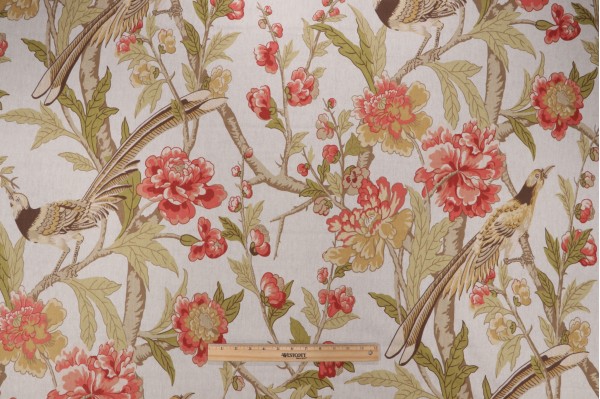 Sample of Thibaut Devon F98648 Printed Linen Blend Drapery Fabric in Natural 