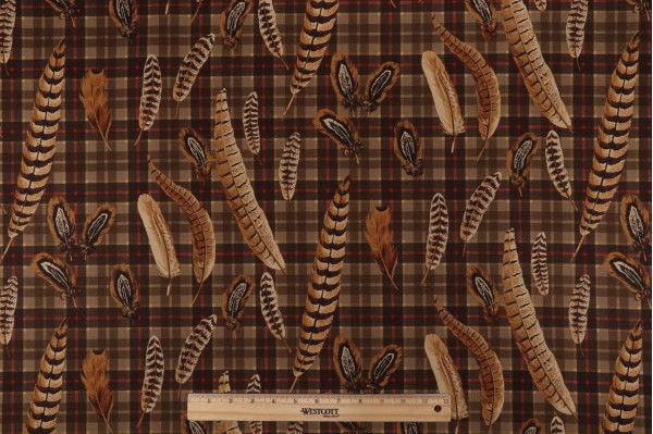 Sample of Braemore Mcdougal Printed Cotton Twill Drapery Fabric in Feathers 