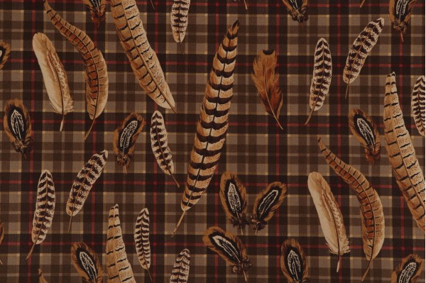 Sample of Braemore Mcdougal Printed Cotton Twill Drapery Fabric in Feathers 