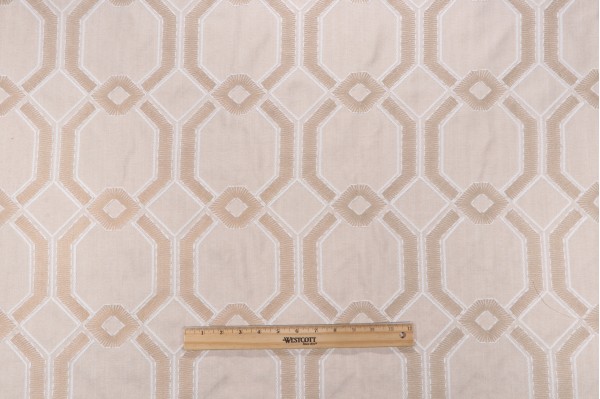 Heritage Fabrics Avigno Embroidered Drapery Fabric in Parchment 