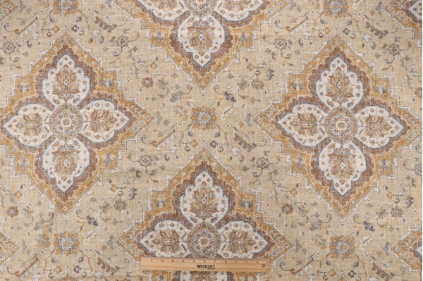 Covington Cyrus Printed Linen Blend Drapery Fabric in Empire Gold